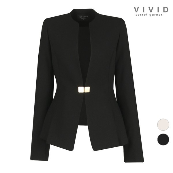 レディース ノーカラー 四角ボタン スーツジャケット