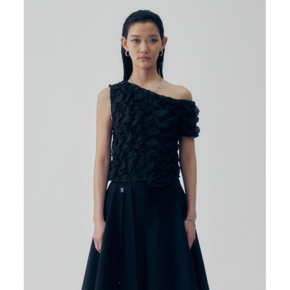 TREEMINGBIRD Volume Oneshoulder Frill Top Black TM2535