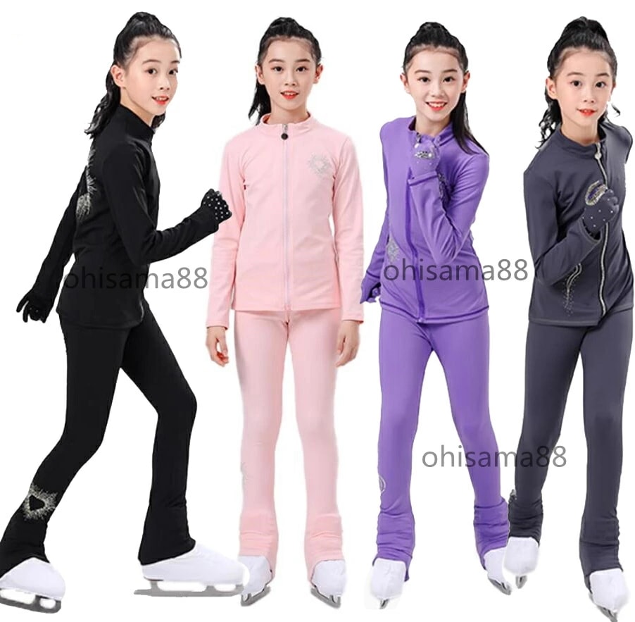 【新作】フィギュアスケート衣装 キッズ アイススケート 大人 2点セット 上着 ズボン アイスダンス スケート 競技 ステージ 美しい フィギュアスケート衣装 アイスフィギュアスケート 練習着 女の子