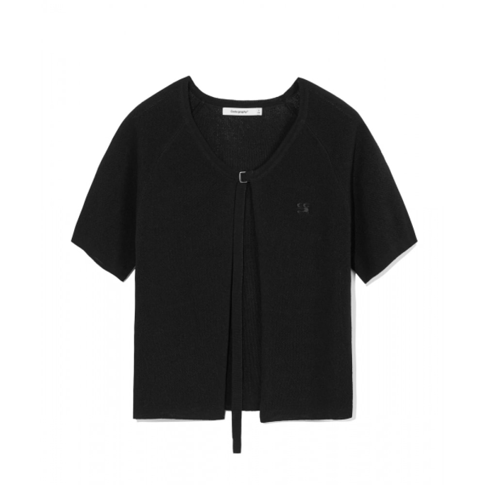 CODEGY (女性) WAVE ロゴシンボルバックル半袖カーディガン_ブラック