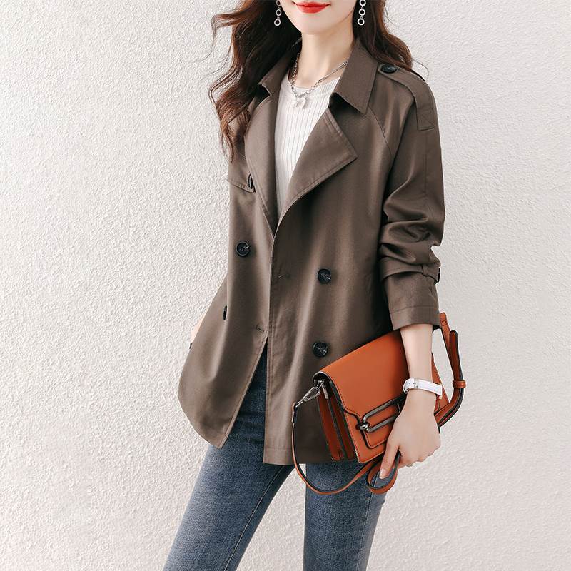 アウター ジャケット ミディアム丈 上着 袖付き 長袖 襟なし 前開き ダブルボタン ポケット