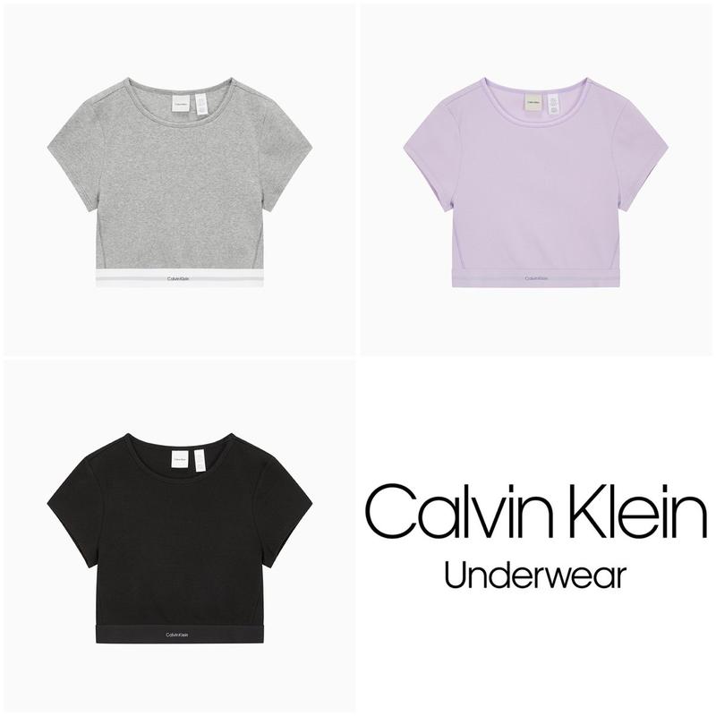 CK 25SS コットンストレッチ リップ リブ クロップドTシャツ 3枚セットから1つ選択(QS7349-P7A/UB1/QX6) 5,973円