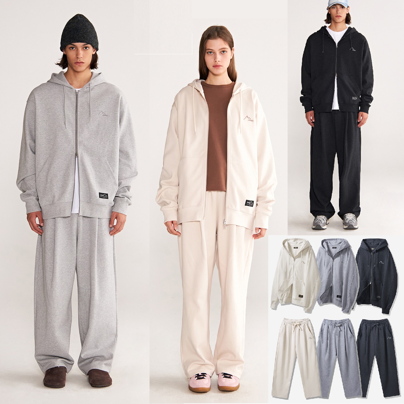 [2024FW] 2way Peak-Logo フードジップアップ & ワイドパンツ 3色 韓国ファッション 新学期 カップルルック オーバーサイズ