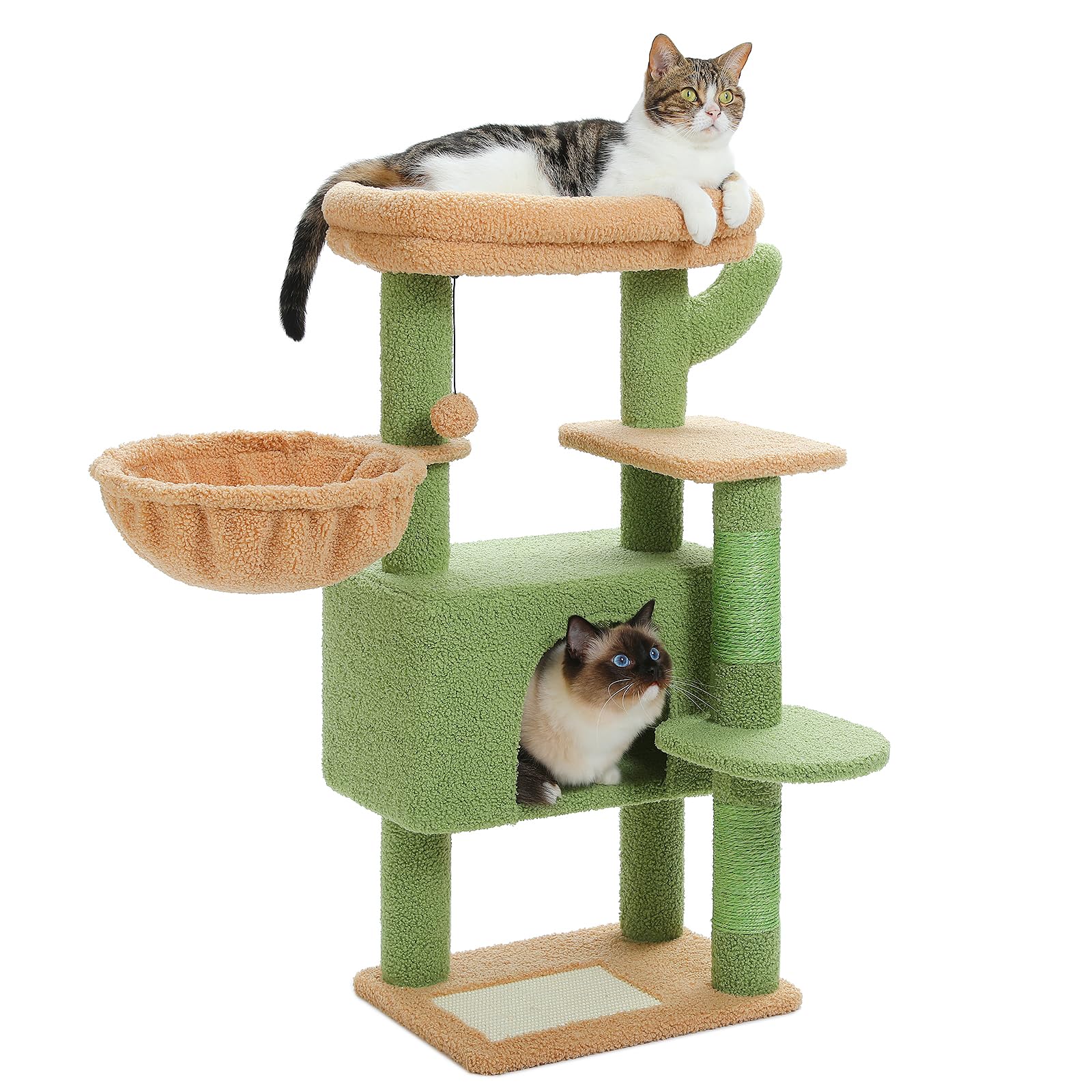 PAWZ Road キャットタワー ミニ スリム 猫タワー 低い 小さめ 据え置き コンパクト 省スペース おしゃれ 大型猫用 かわいい サボテン人気 多頭飼い 爪研ぎポール 天然麻紐 ハンモック 猫