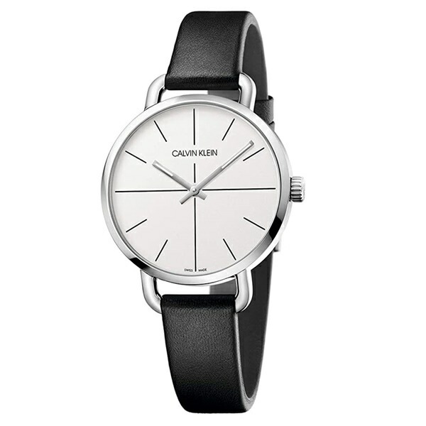 訳あり BOX無し 収納ケース付き 1本用 カルバンクライン レディース 腕時計 手表 女性 彼女 母親 おしゃれ スイス製 イーブン シルバー文字盤 ブラックレザー 誕生日プレゼント ポイント消化