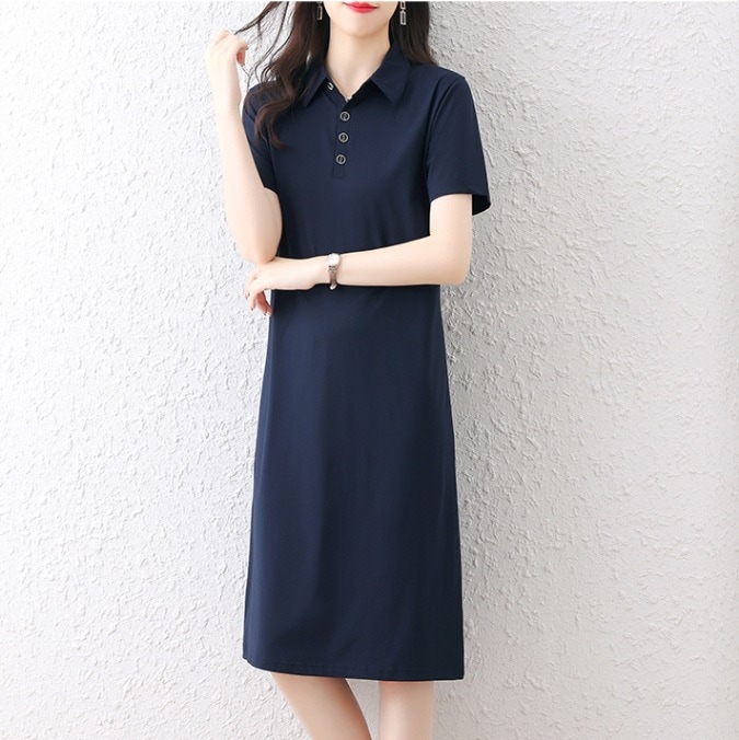 半袖ワンピース カジュアルワンピース シャツワンピース 膝下ワンピース トップス スカート ワンピース プルオーバー オールインワン 膝下 ロング ロング丈 袖あり 半袖 5分袖 五分袖 Vネック