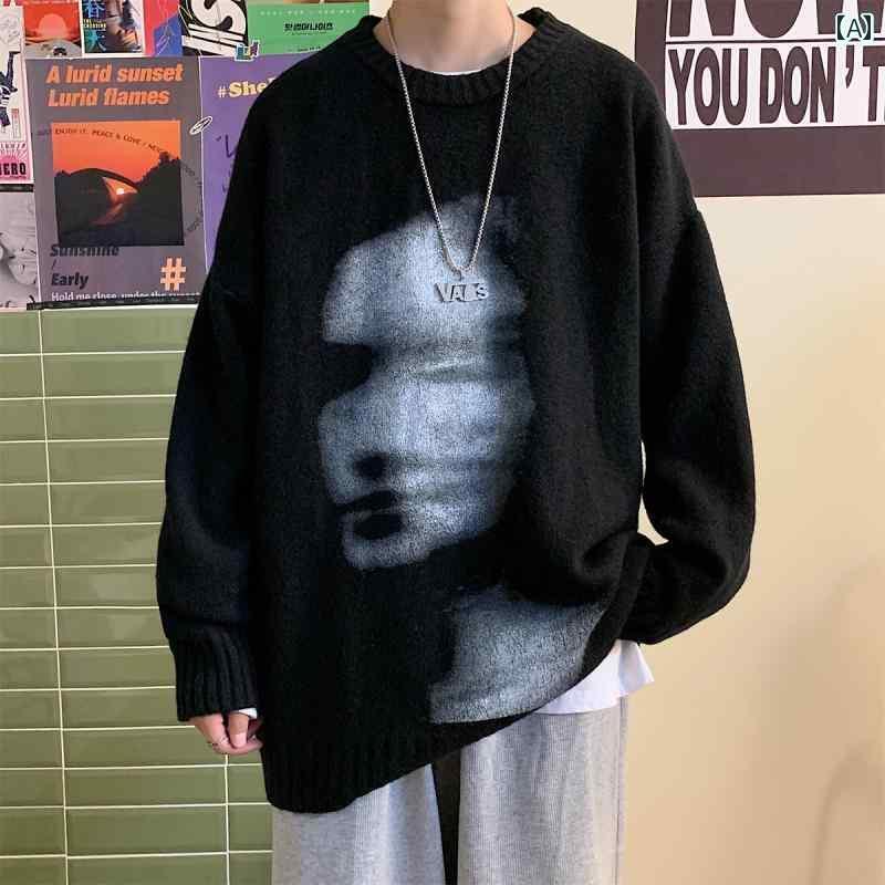 メンズ トップスス おしゃれ アメリカン セーター ニュートラル ダーク セーター 長袖 服 ボトム セーター トレンド