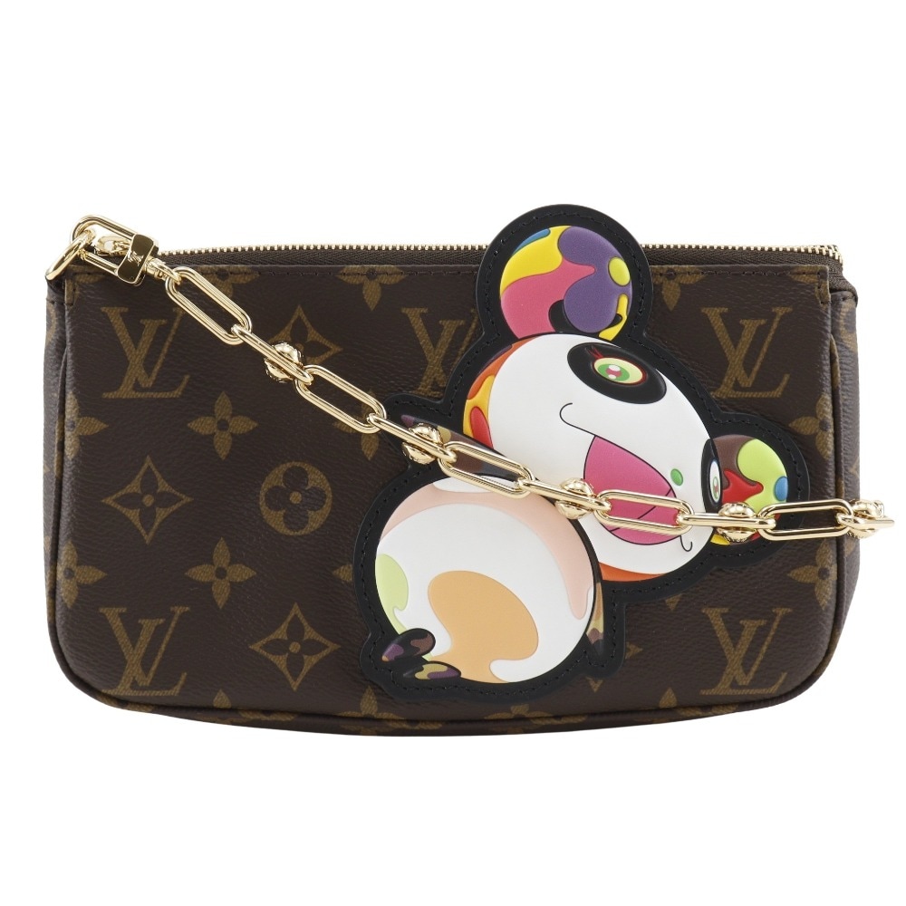 LV×TM ポシェットアクセソワール アクセサリーポーチ 村上隆 パンダ M13440 ショルダーバッグ モノグラムキャンバス 茶 レディース 中古品 A+ランク