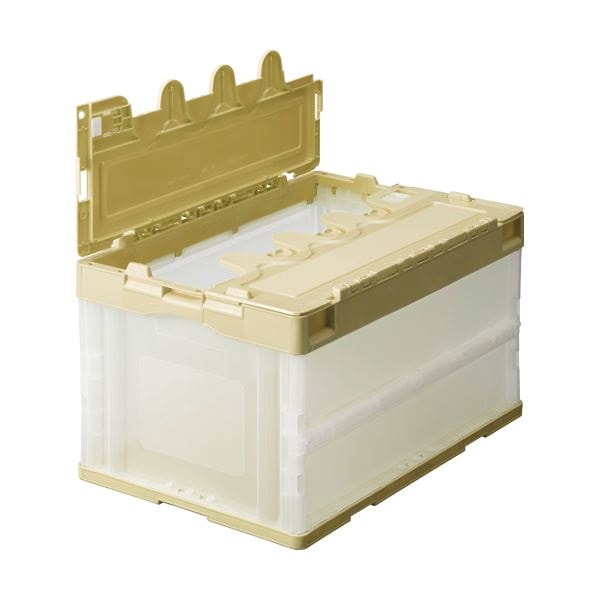 （まとめ）TANOSEE 折りたたみコンテナ フタ付 50L アイボリー／透明 1台 [x5セット]