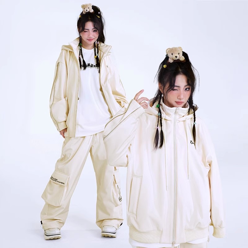 スノーボードウェア 2024 2025 上下セット レディース メンズ 防水10000 ジャケット アウター パンツ クリーム スノボー スキーウェア スノボウェア 韓国風 防水防寒防雪保温防風