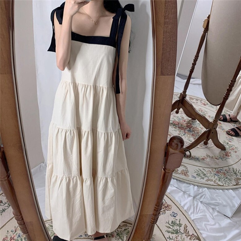 2color レディース ショルダーリボンティアードノースリワンピース バイカラー ドレス ワンピー