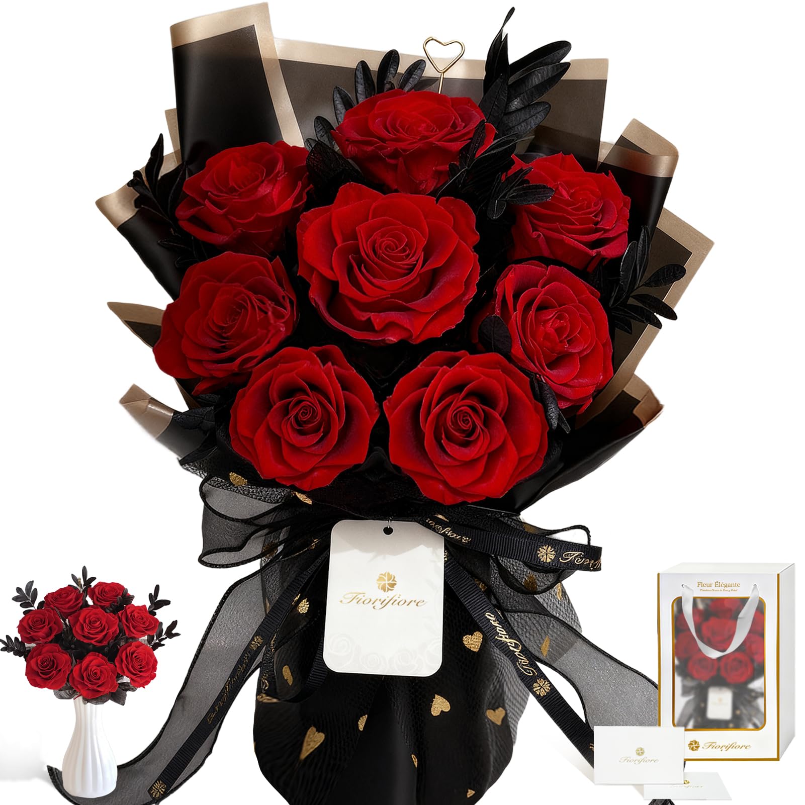 プリザーブドフラワー ブーケ 8輪 赤 薔薇花束 自立式 ギフトボックス付き 記念日 結婚祝い プロポーズ バレンタインデー プレゼントに最適 Rosveil