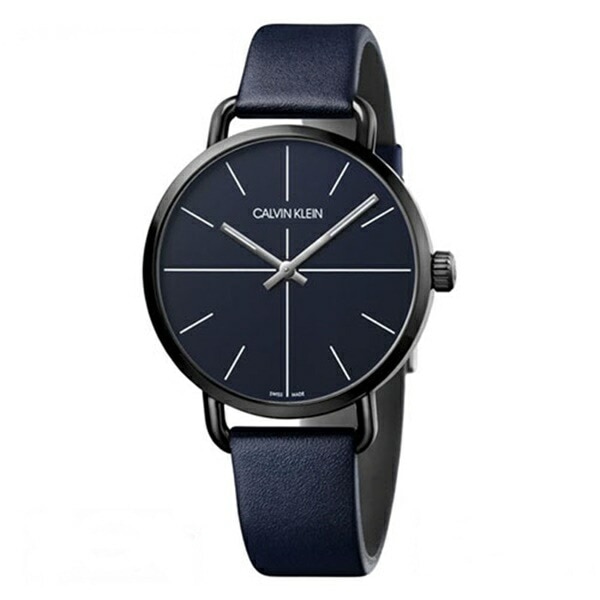 男性 フォーマル ビジネス カルバンクライン 時計 メンズ 腕時計 スイス製 イーブン ダークネイビー レザーベルト