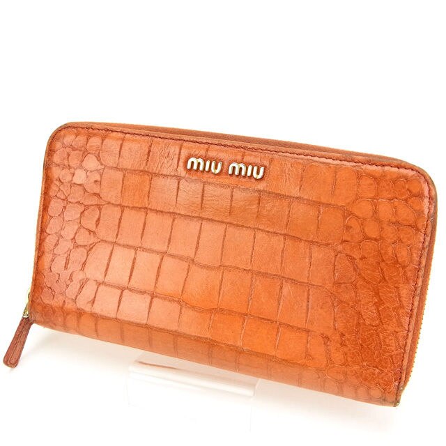 長財布 /ラウンドファスナー クロコダイル型押し オレンジ 中古 長財布 /ラウンドファスナー クロコダイル型押し オレンジ 中古