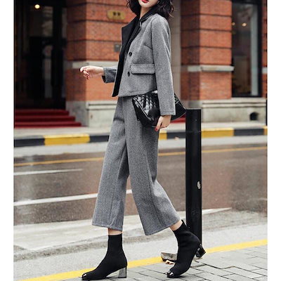 セットアップ レディース パンツスーツ ワイドパンツ パンツドレス スーツ ママ ビジネス オフィス 入学式 卒業式 入園式 卒園式 グレンチェック