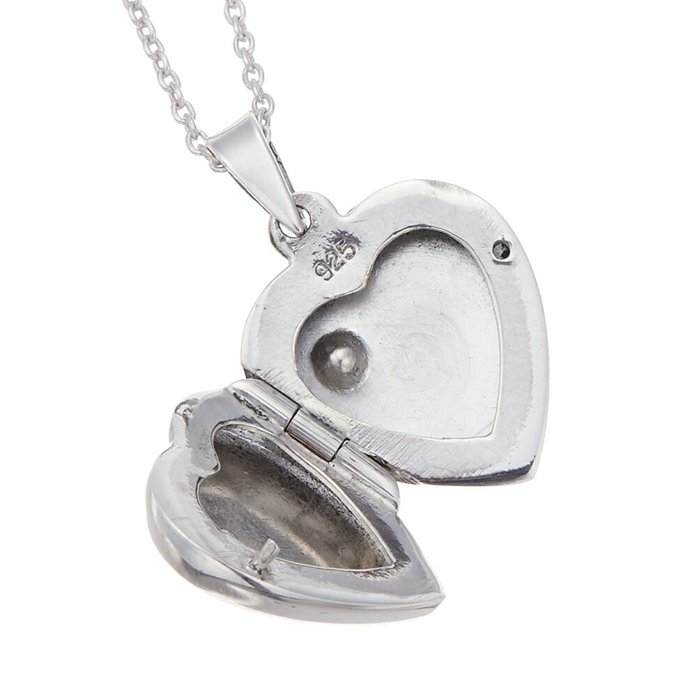 ロケットペンダント レディース 1粒キュービックジルコニアが煌くハート　ネックレス シルバー925製