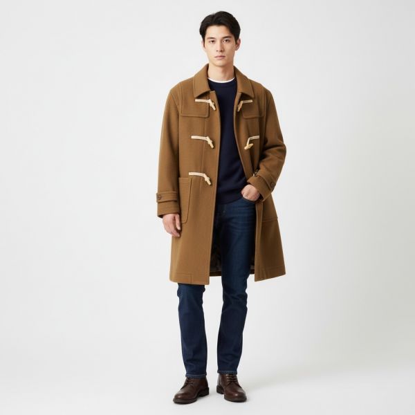 ウールブレンド ロングダッフルコート キャメル