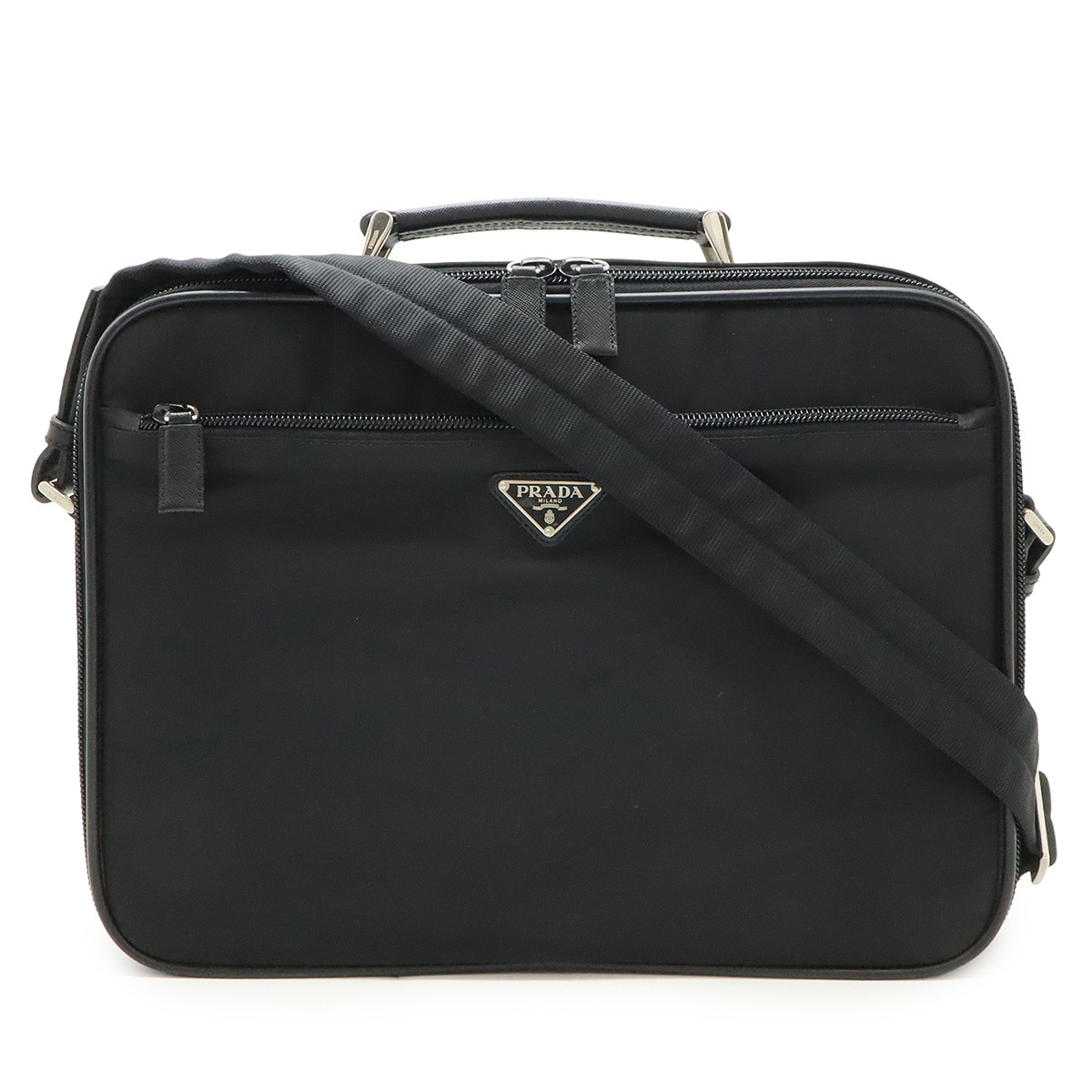 トライアングルロゴ ビジネスバッグ ブリーフケース PCケース 2WAY ショルダーバッグ ナイロン NERO 黒 ブラック シルバー金具 V147 32,370円
