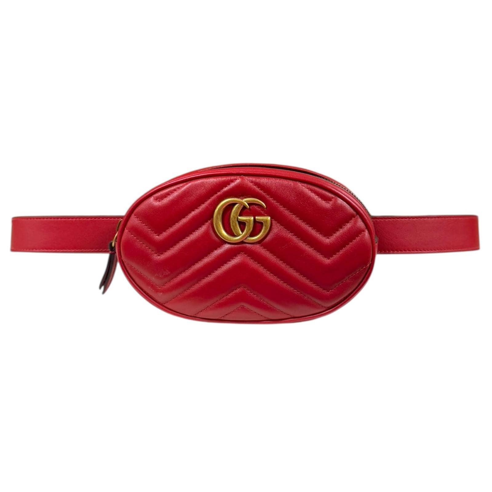 グッチ GGマーモント ウエストバッグ レザー 476434 レッド GUCCI 中古