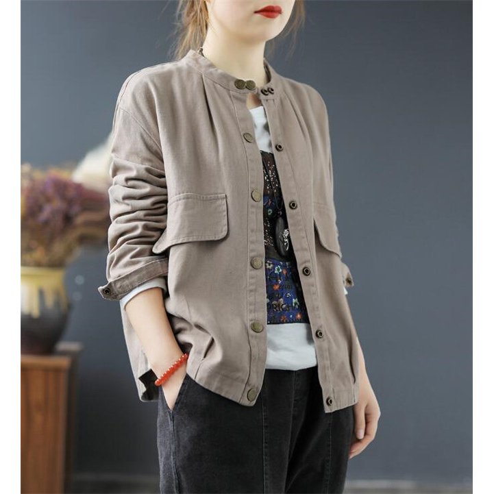 Qoo10 ノーカラージャケット レディース 綿麻 レディース服