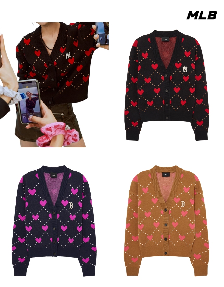韓国限定 韓国人気 ファッショントレンド トップス Heart Crop Cardigan (3色)