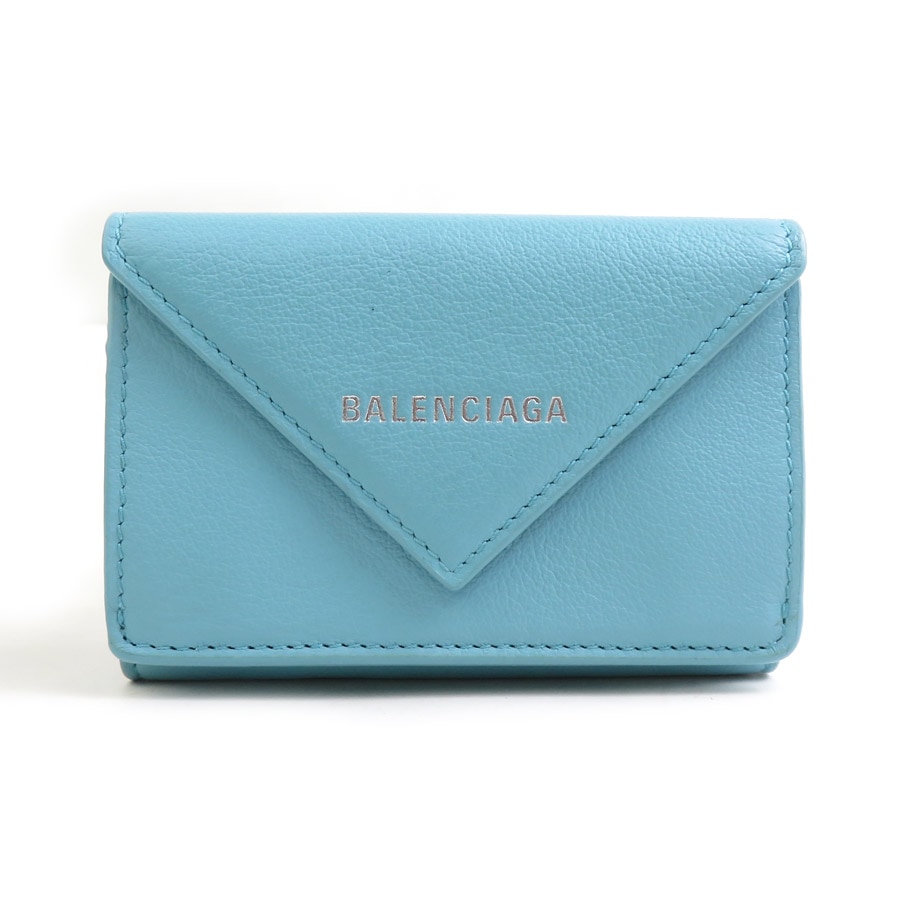 バレンシアガ BALENCIAGA 三つ折り財布 レザー ライトブルー ユニセックス r10927g