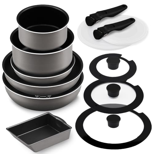 アイリスオーヤマ フライパン 鍋 セット IH&ガス火対応 13点セット ダイヤモンドコートパン 取っ手の取れるフライパン お手入れ簡単 グレイッシュシルバー PDCI-T13S