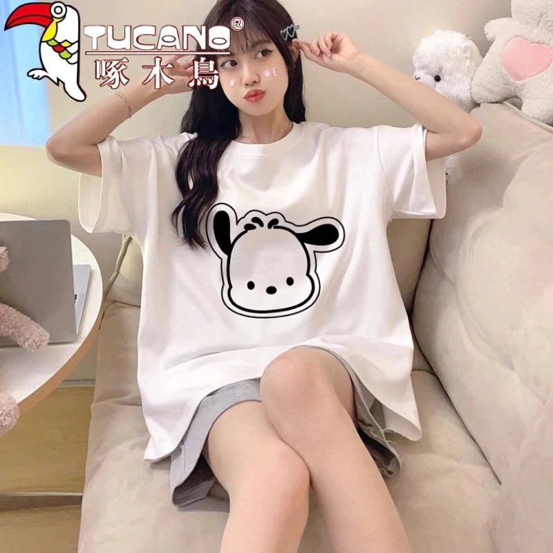 【激安本日限定】可愛いパジャマパジャマパチャドッグパジャマ綿パジャマ女性用夏ゆったり半袖薄手甘いプルオーバーホーム服セット限定30％割引