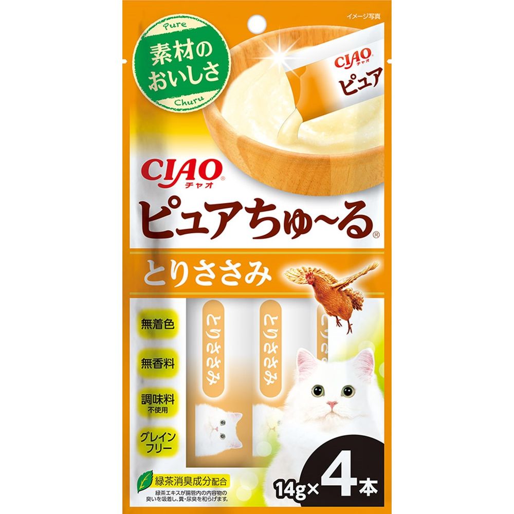 （まとめ買い）いなばペットフード CIAO ピュアちゅる とりささみ 14gx4本 猫用おやつ [x20]