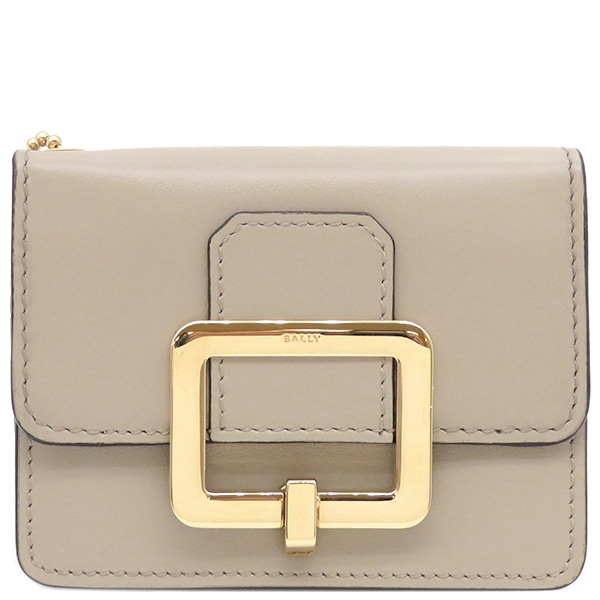 バリー BALLY カードケース キーホルダー付き カードホルダー レザー ブラック ゴールド金具 コインケース 小銭入れ カードケース グレージュ GABE 10 【箱】【中古】