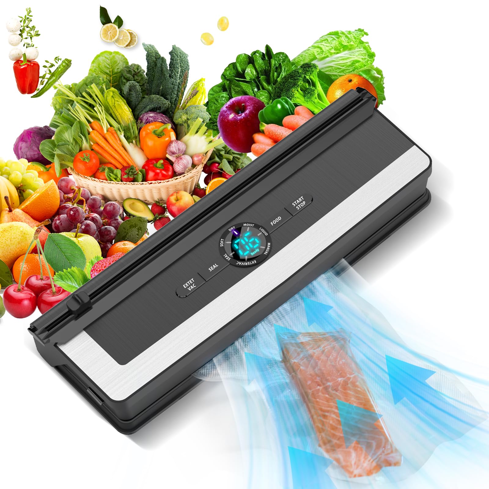 Favoreal 真空パック機 フードシーラー【2025新 85kpa吸力】家庭用自動真空密封パック機 汁物対応 真空パック器 乾湿両用 多機能 強力真空脱気シーラー 食材保管 収納補助 鮮度長持ち