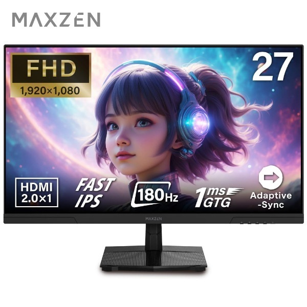 ゲーミングモニター モニター 27インチ 180Hz FHD 1080P 1ms HDMI2.0 DP1.4 フリッカーレス 27型 FullHD ノングレア ブラック MGM27IC03