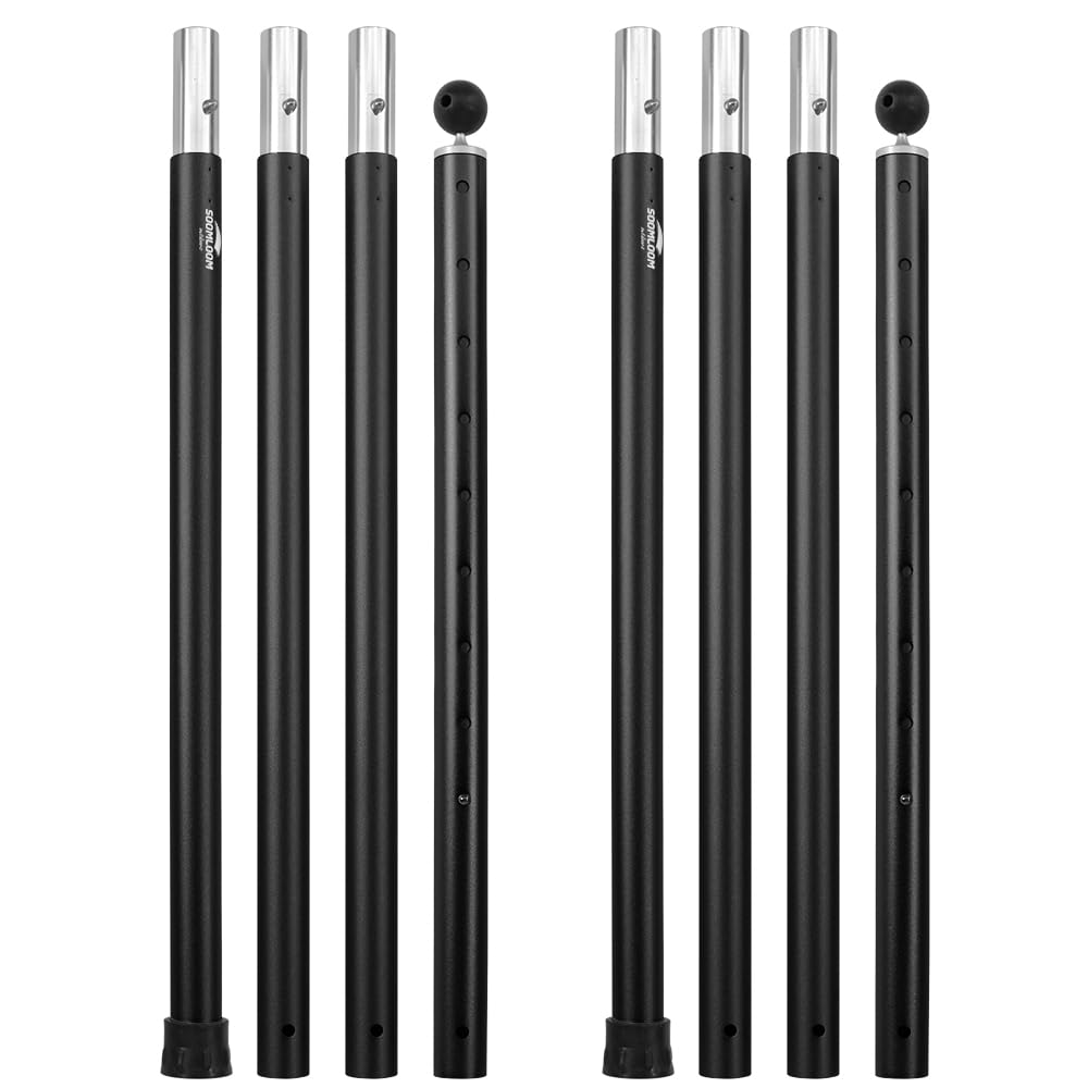 Soomloomアルミポール テントタープ設営用 A6061アルミニウム 外径33mm ４節連結 1本/2本入り 分割式 プッシュボタン式 多段階調節可能 キャンプギア