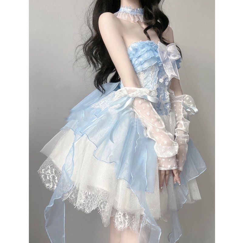 ブトップドレス 女の子 初恋ガール 甘い風 誕生日 スモールドレス スリム 成人式 トレーリング プリンセスチュチュスカート