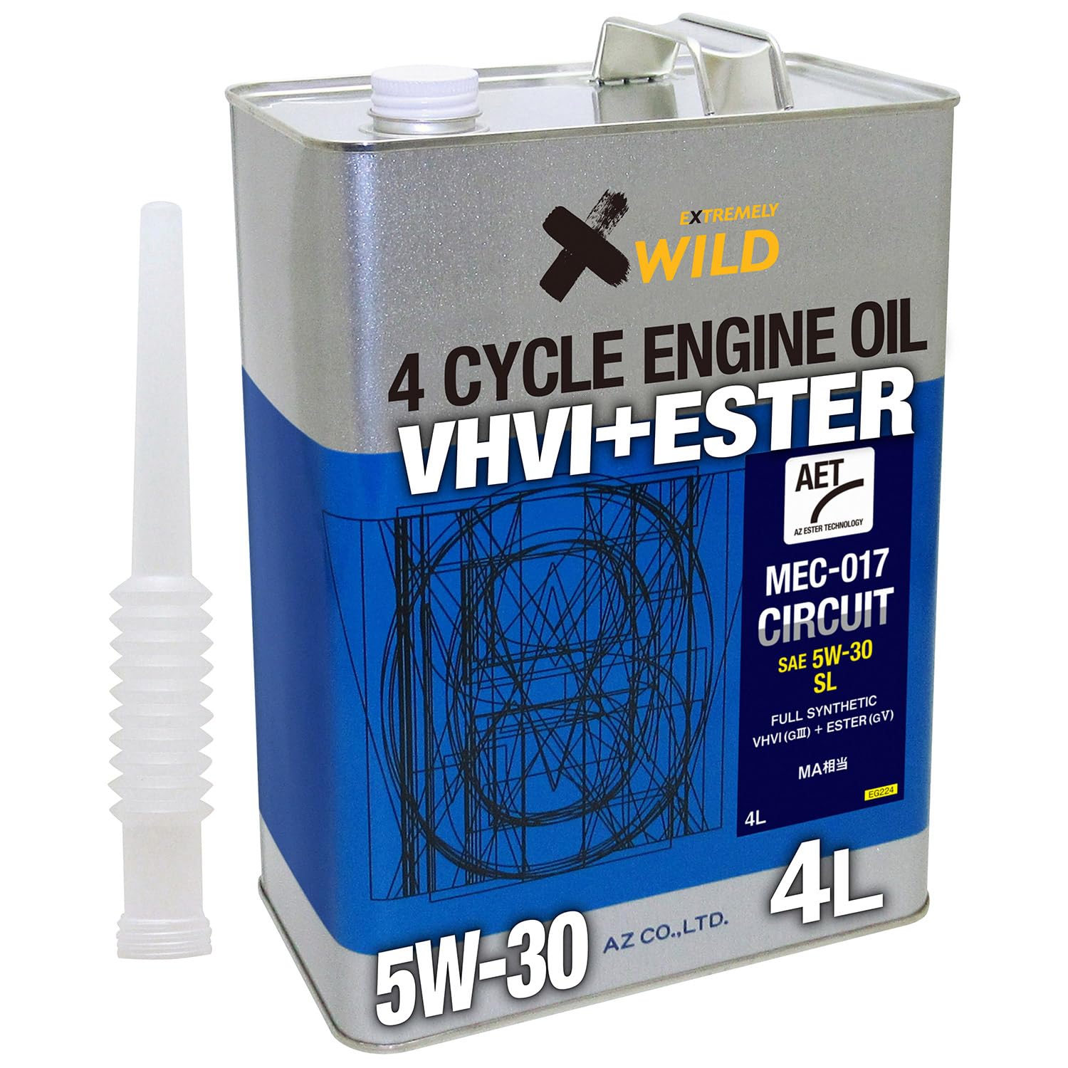 AZ(エーゼット) バイク 4サイクルエンジンオイル 4L 100%化学合成油/VHVI+エステル 5W-30 SL MA相当 [MEC-017