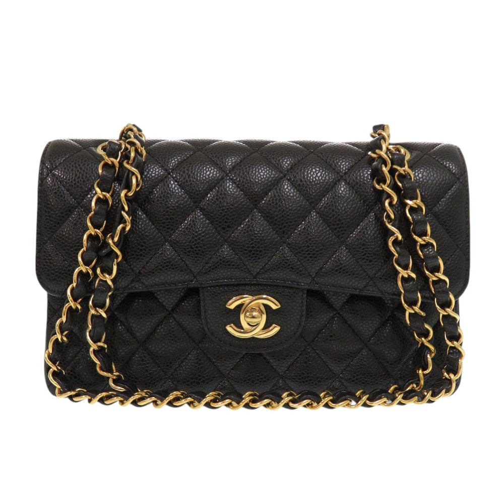 新品同様 ダブルフラップ マトラッセ23 ショルダーバッグ キャビアスキン ブラック 0119【中古】 レディース