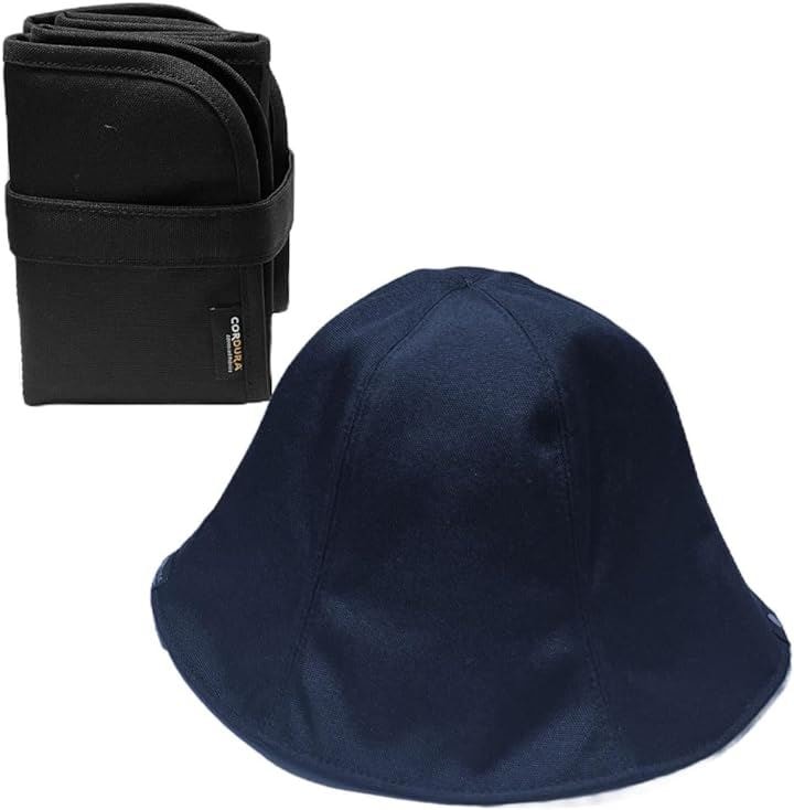 コーデュラ採用 サウナハット サウナマット セット 洗濯可 撥水 速乾 断熱 軽量 サウナグッズ( ネイビー x ブラック, 56.0 cm)