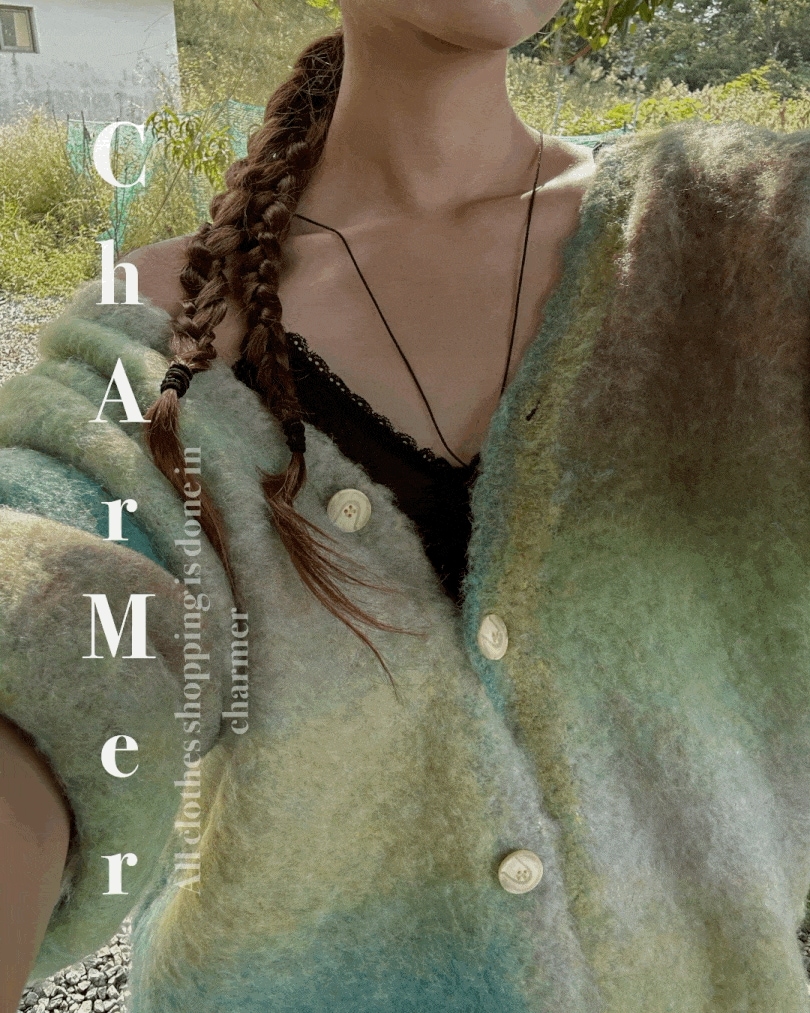 水彩画 オーバーフィット モヘア カーディガン