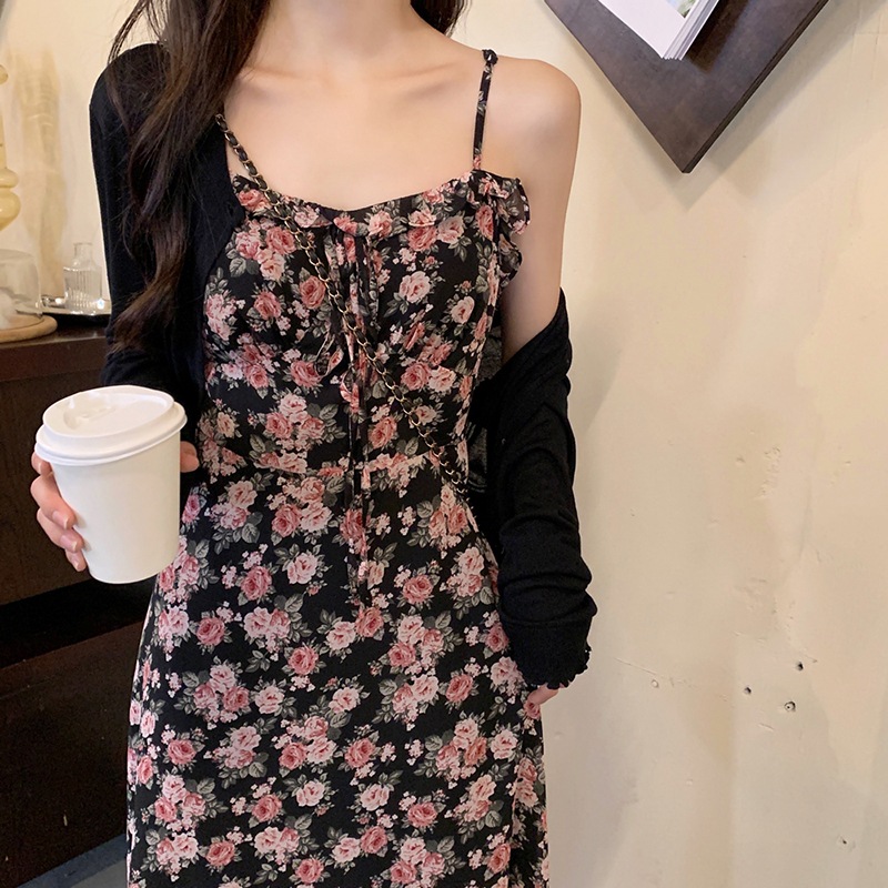 2点セット レディース ワンピース カーディガン L XL 2XL 3XL 4XL 韓国 ボレロ ニットカーディガン 大きいサイズ 花柄ワンピ キャミソールワンピース キャミワンピ セットアップ 花柄