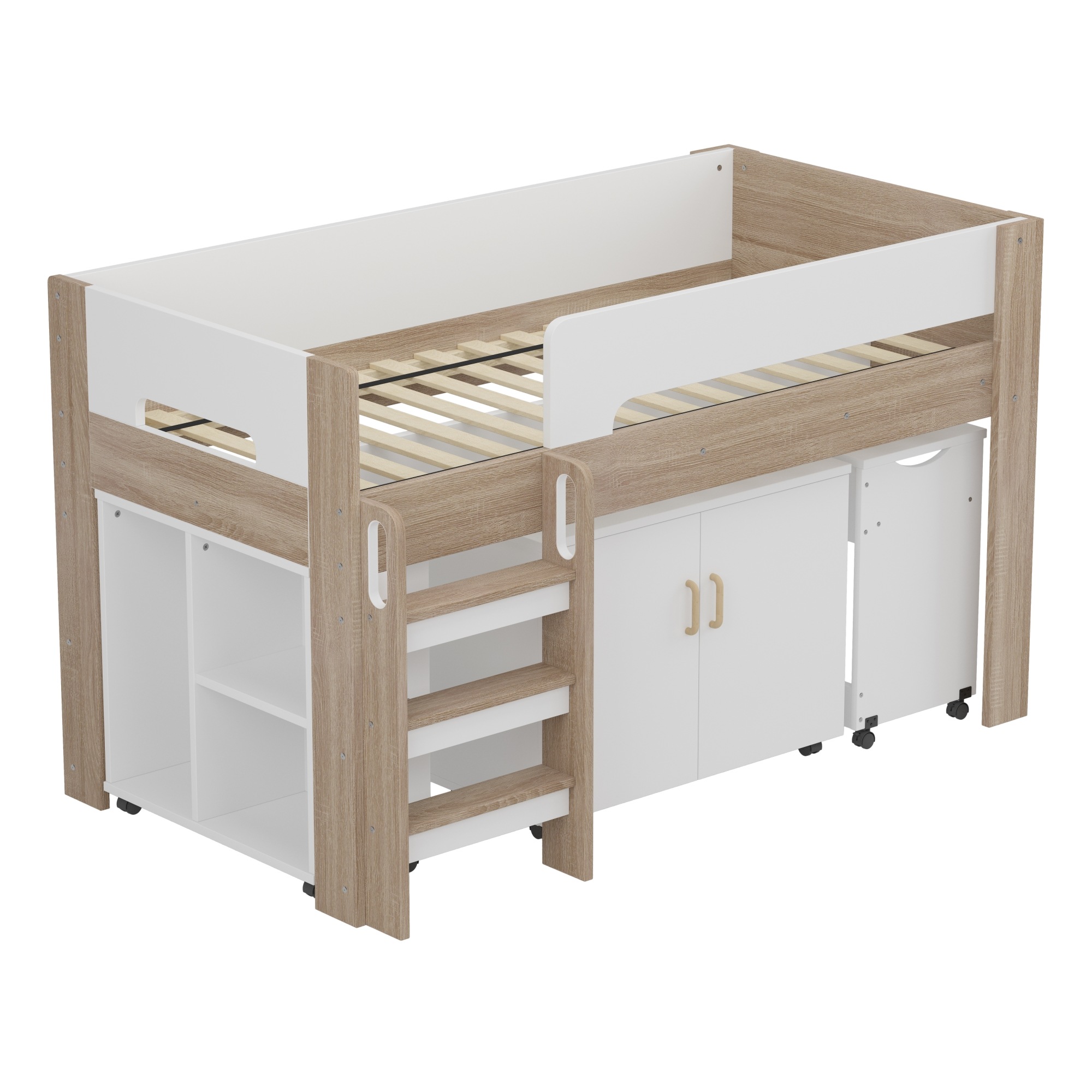 【即日発送　送.料.無.料】システムベッド ロフトベッド 階段付き S 木製 高さ120cm シングル ベッド ロータイプ ベッド デスク 本棚 机付き 学習机 コンパクト 本棚付き 収納 大人 一人