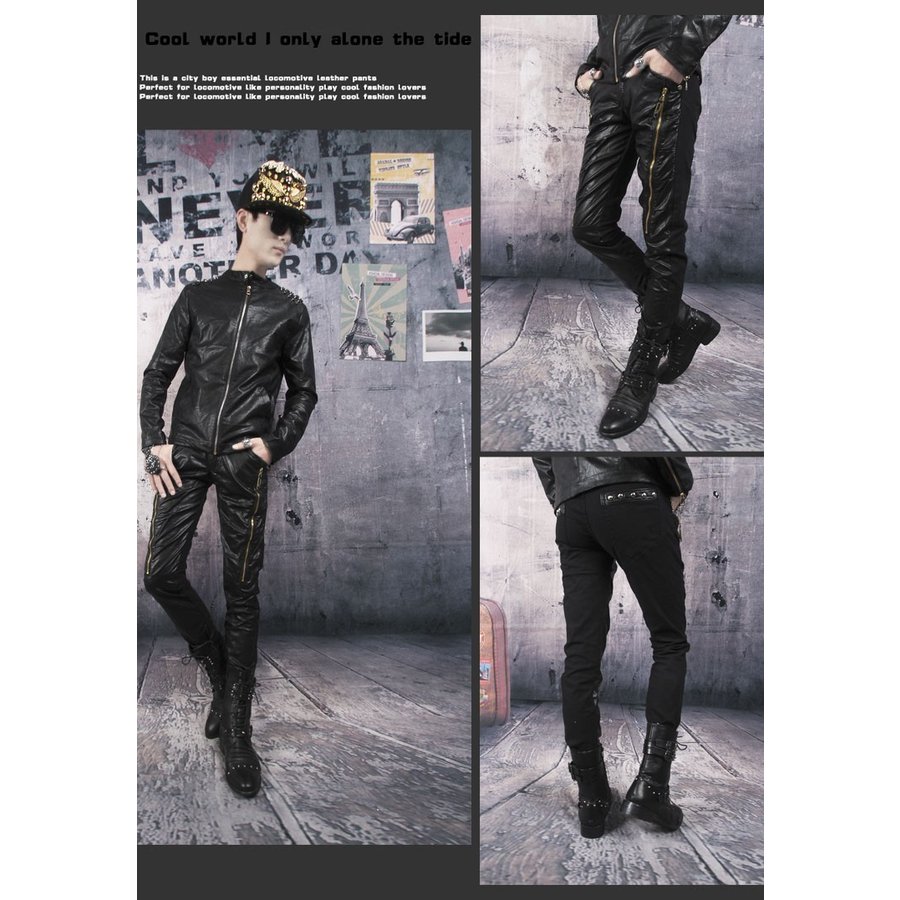 革パンツ レザーパンツ 定番フェイクレザー スキニーパンツ　合革　バイクパンツ　フェイクレザー　ブラ