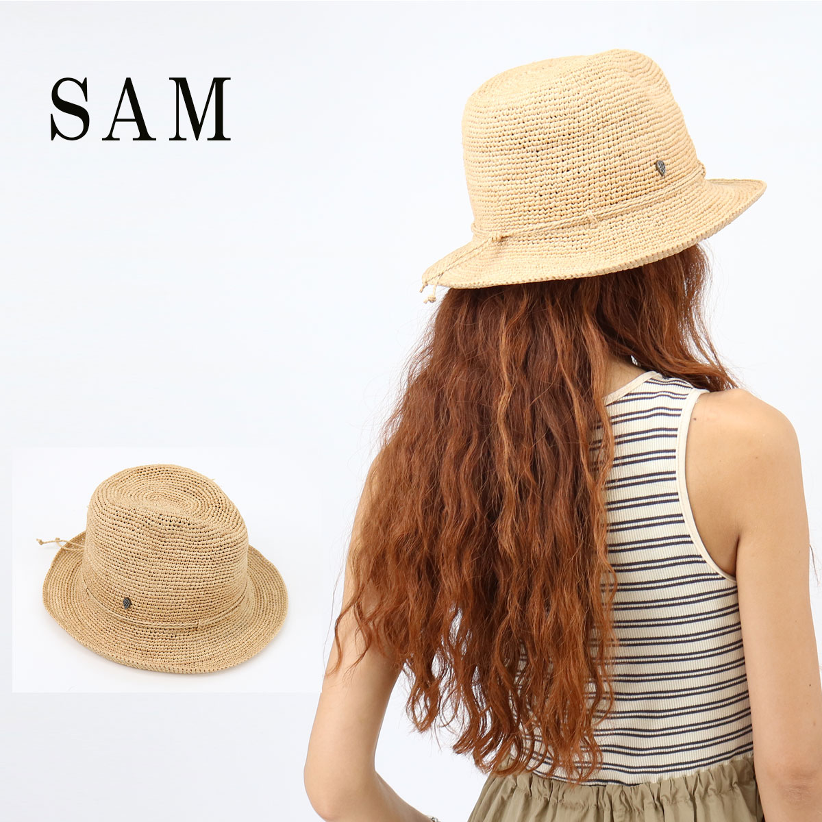 SAM サム ラフィア 天然素材 ハット 帽子 中折れハット HAT レディース 麦わら帽子