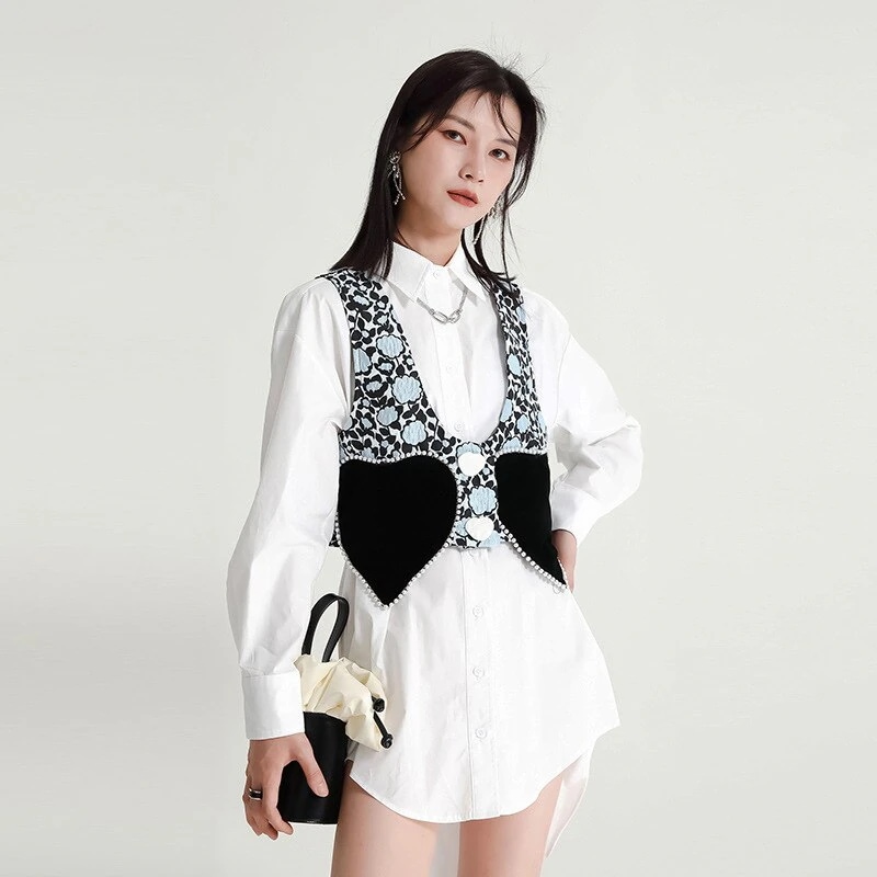 日韓人気可愛い立体ハートパールジャカードベスト春アウターＶネックトップス2024春先取り30%制限ベスト