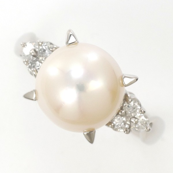 PT900 プラチナ リング 12号 パール(真珠) 約9.5mm ダイヤ 0.20 中古
