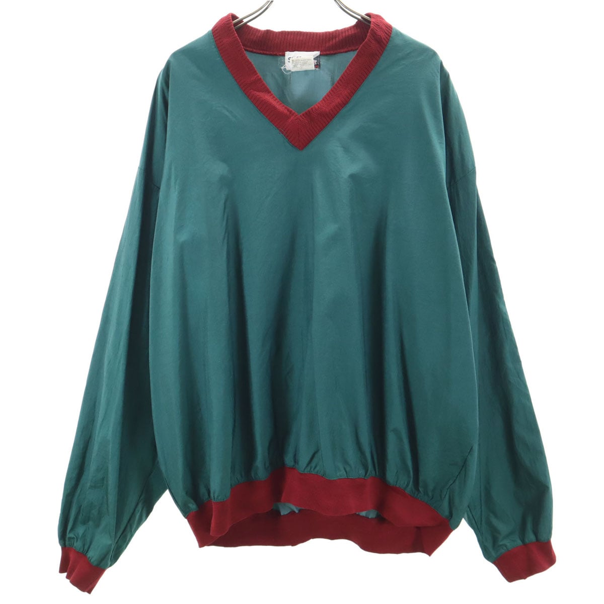 90s オールド 長袖 ツートンカラー Vネック ピステ XL グリーン メンズ 古着