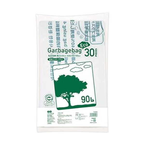 （まとめ）TANOSEE リサイクルポリ袋（エコデザイン）乳白半透明 90L 1パック（30枚）10セット