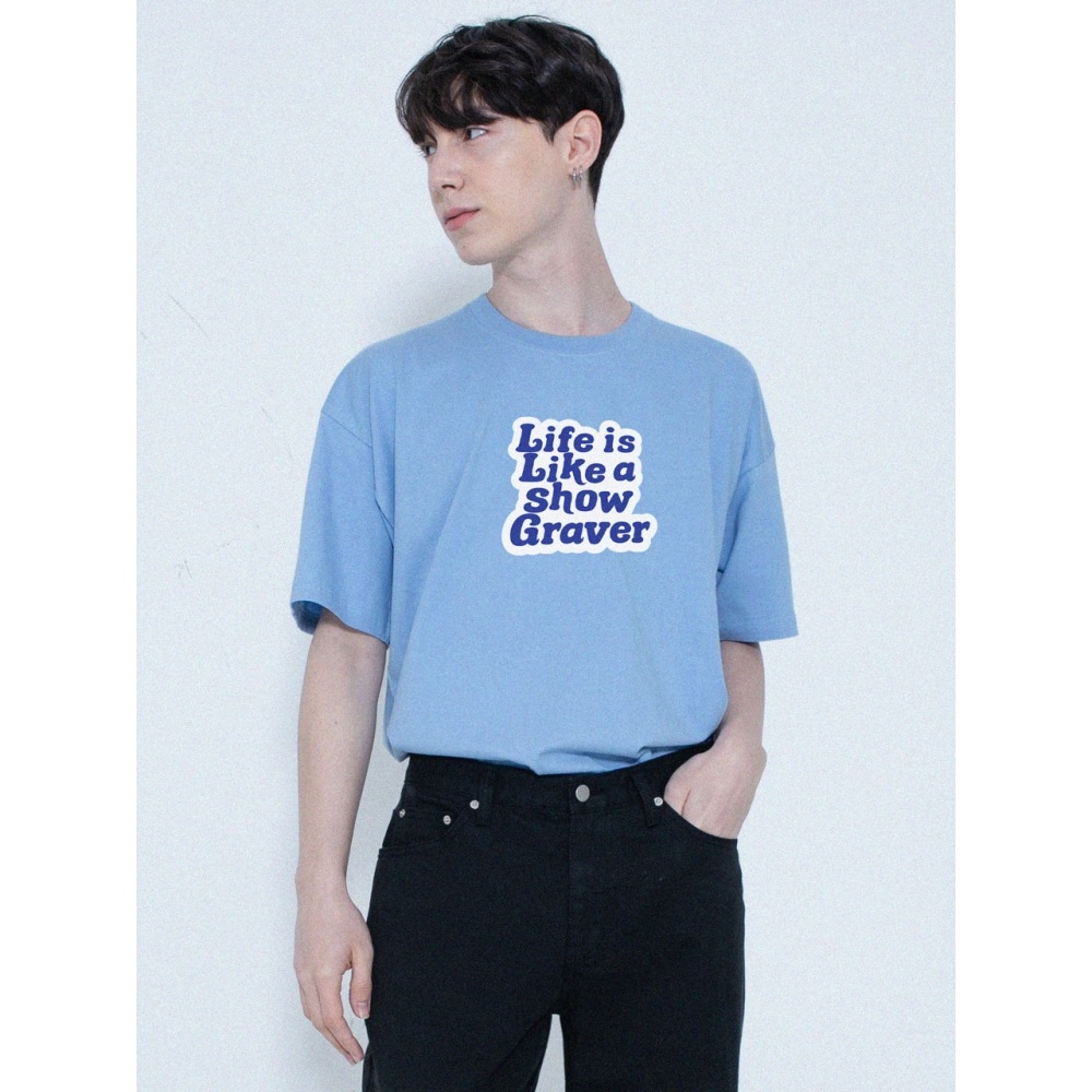 GRAVER LIFE ロゴフォントショートスリーブ T シャツスカイブルー