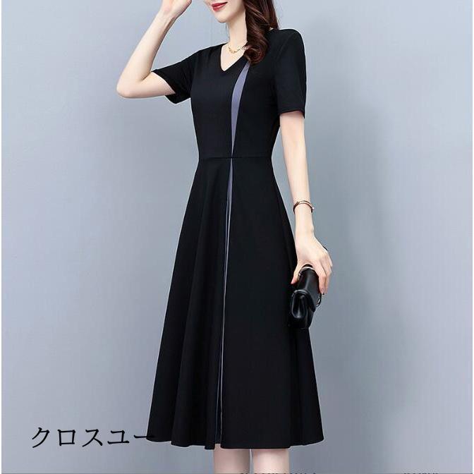 ワンピース レディース きれいめ 切り替え 結婚式ドレス 半袖 パーティードレス 上品 フォーマル ママワンピース 40代50代