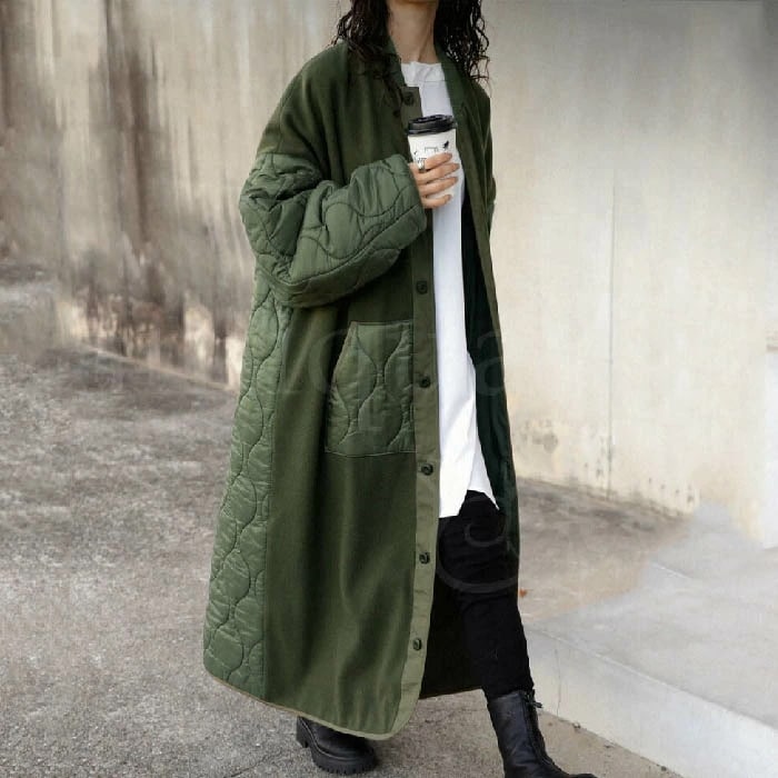 コート レディース ロング丈 秋 冬 キルティング コート ノーカラー コート ロング キルティングコート 切り替え コート アウター 中綿 冬 秋 ビッグシルエット オーバーサイズ 大きいサイズ 無