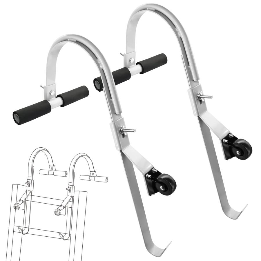 ルーフラダーフック ホイールとラバーグリップ付き Tバー 耐荷重600ポンド 高耐久 スチールラダースタビライザー 延長はしごアクセサリー 屋根用 2個パック